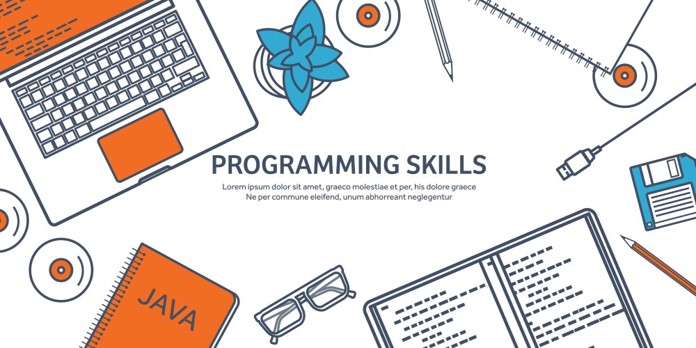 Lined programmingcoding outline flat computing vector image