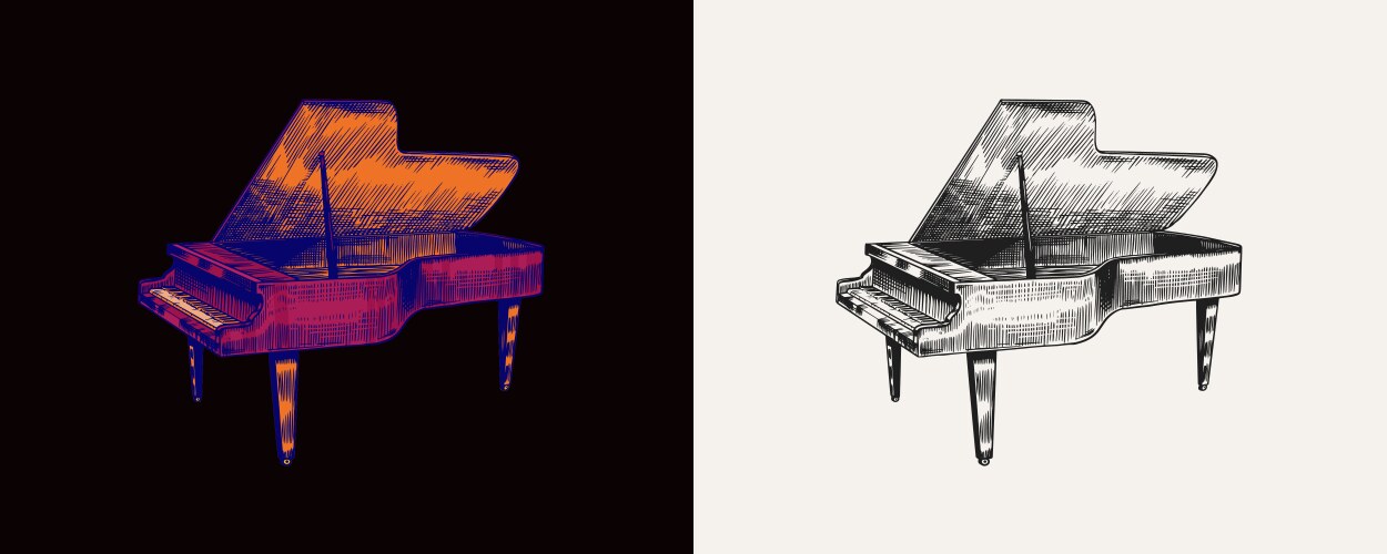 Grand piano in monochrome engraved vintage style Vector Image