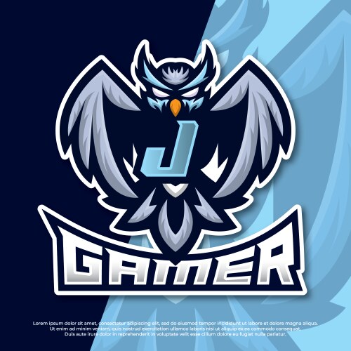 letter j owl mascot esport gaming logo design vector image