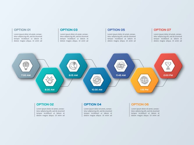 infographic template with hexagons 7 options vector image