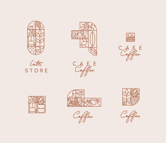 art deco coffee symbols beige vector image