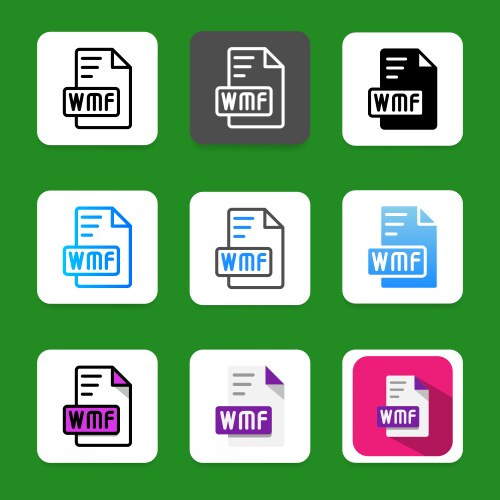 Set of wmf document file icons with dynamic vector image
