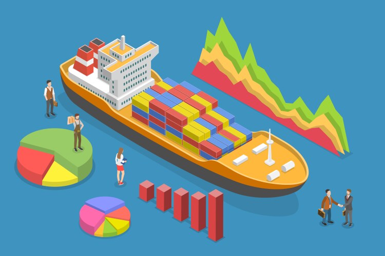Seaport ships isometric composition Royalty Free Vector