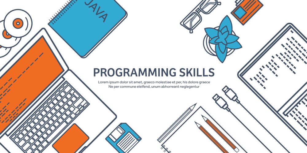 Lined programmingcoding outline flat computing vector image