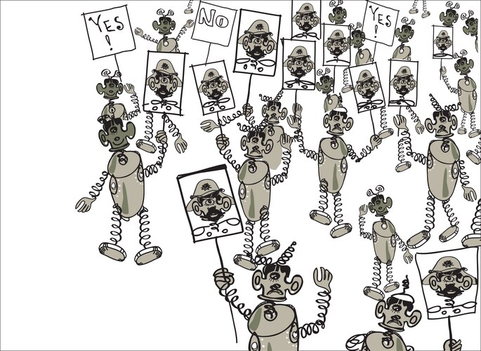 Robots on political demonstration Vector Image