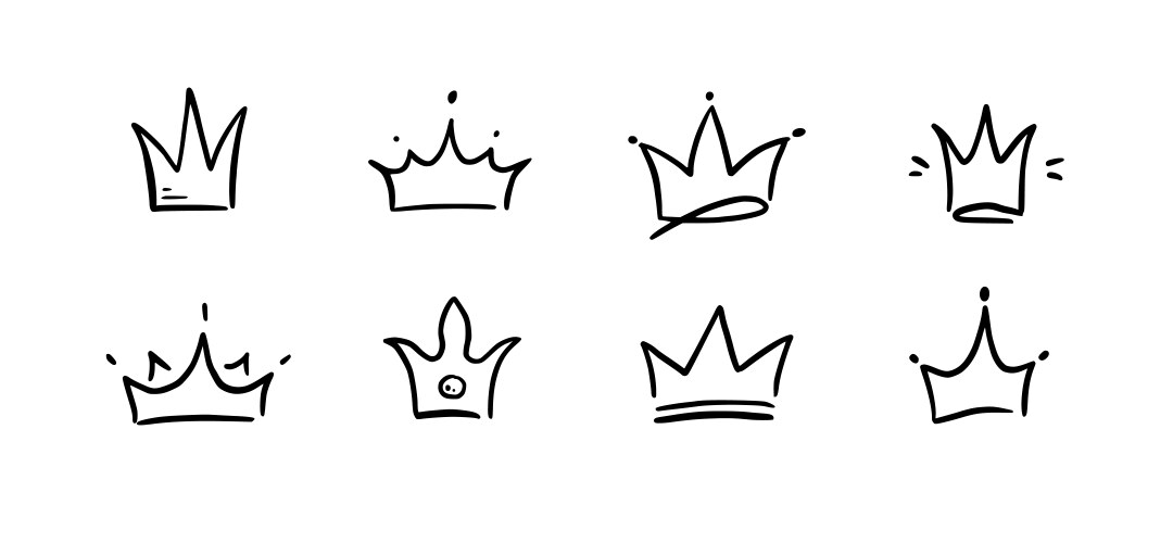 Doodle crown hand drawn set princess Vector Image