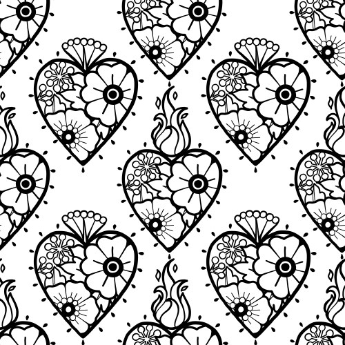 Graphic hearts with floral decorations Vector Image