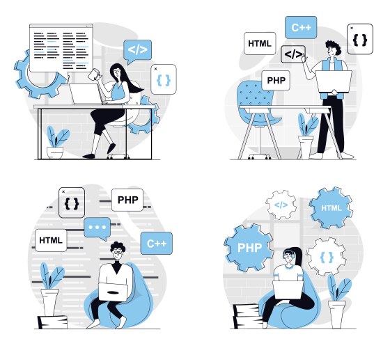 Programmer working concept set in flat design vector image