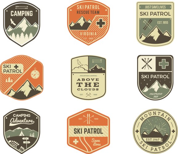 Retro Ski Patrol Labels Collection Vector Image