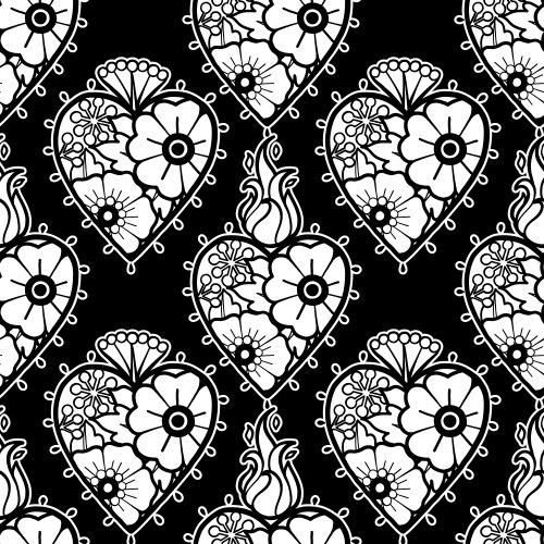 Graphic hearts with floral decorations Vector Image