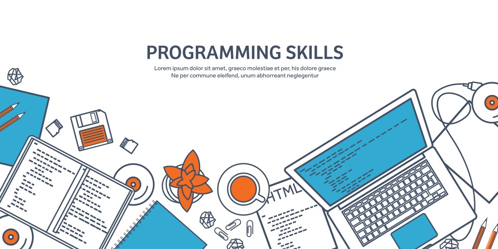 Lined programmingcoding outline flat computing vector image