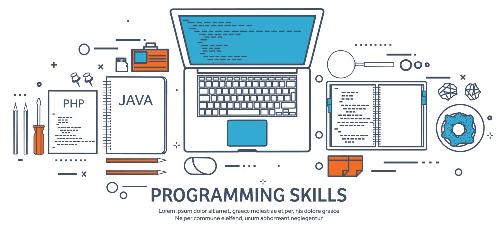 Lined programmingcoding outline flat computing vector image