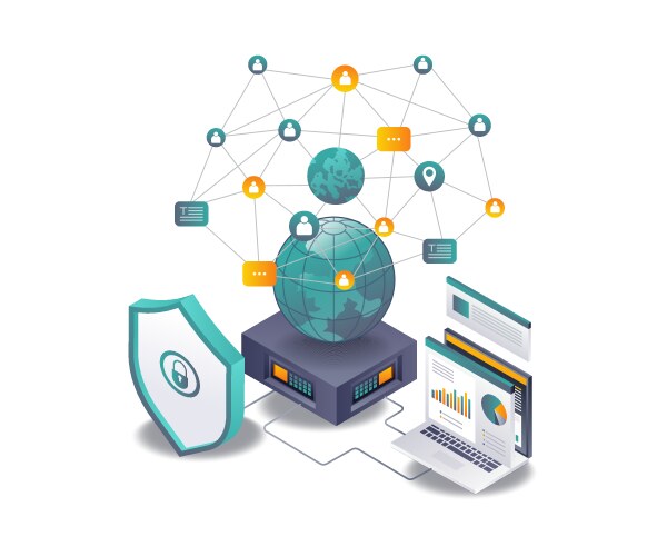 Global computer server network security analysis vector image