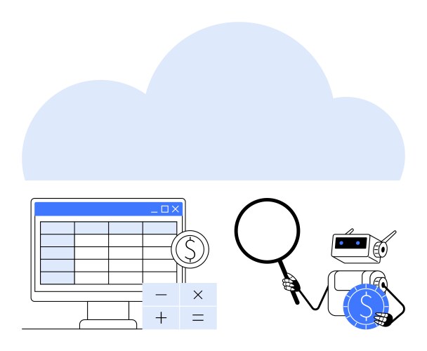 Robot analyzing financial data in cloud computing vector image