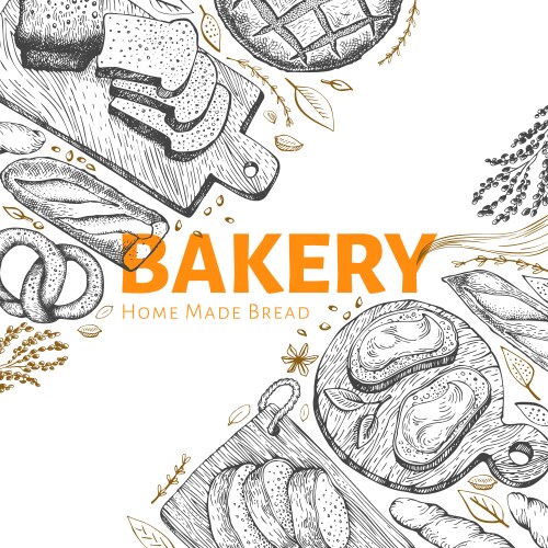Bakery retro background with hand drawn Royalty Free Vector