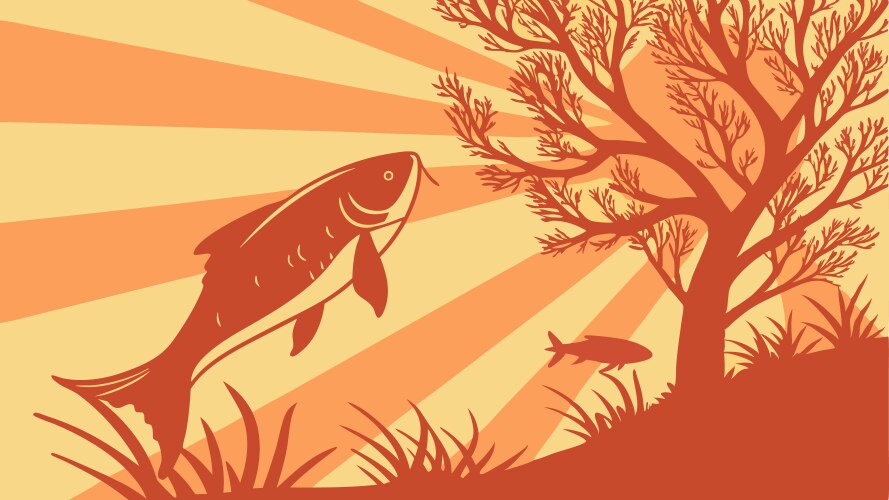 Stylized fish with abstract waves fluid marine vector image