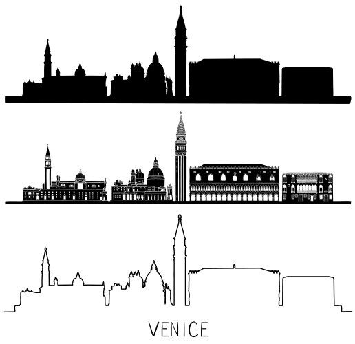 Venice Skyline Silhouette - Black & White Vector Image