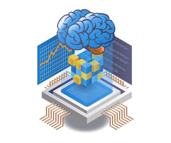 Development of blockchain artificial intelligence vector image