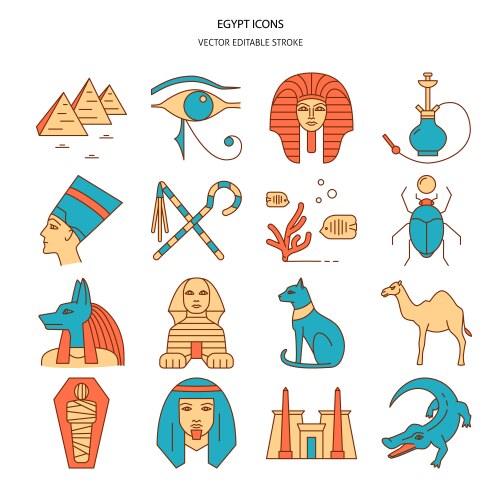 Ancient Egypt Icon Set - Pharaohs & Pyramids Vector Image