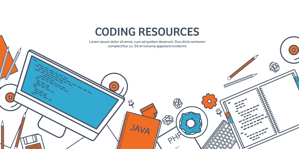 Lined programmingcoding outline flat computing vector image