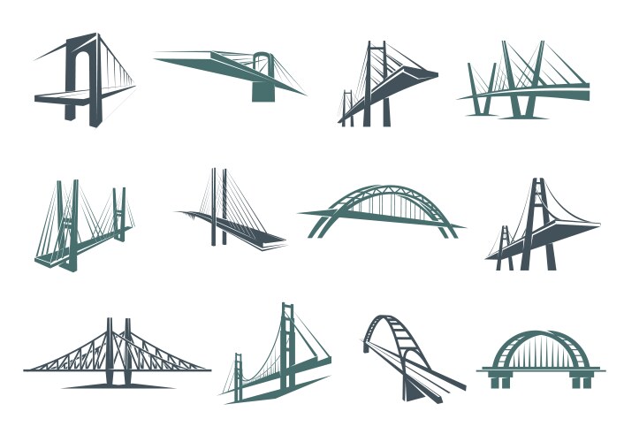 Bridge icons road viaduct constructions vector image