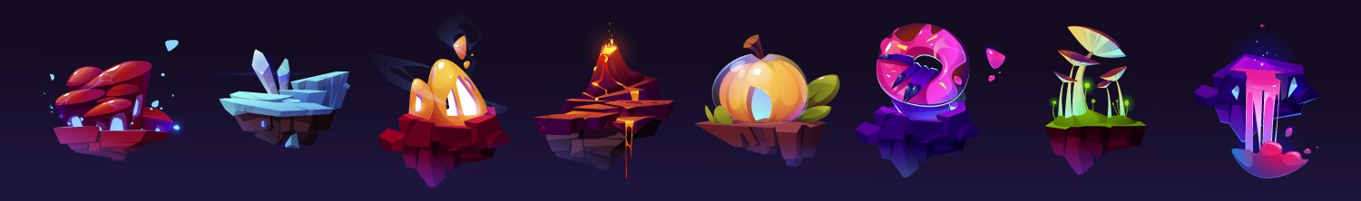 fantasy flying islands for 2d ui game design vector