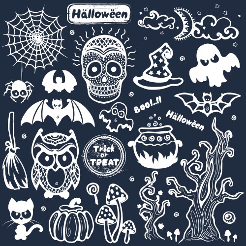 vintage halloween of icons vector image