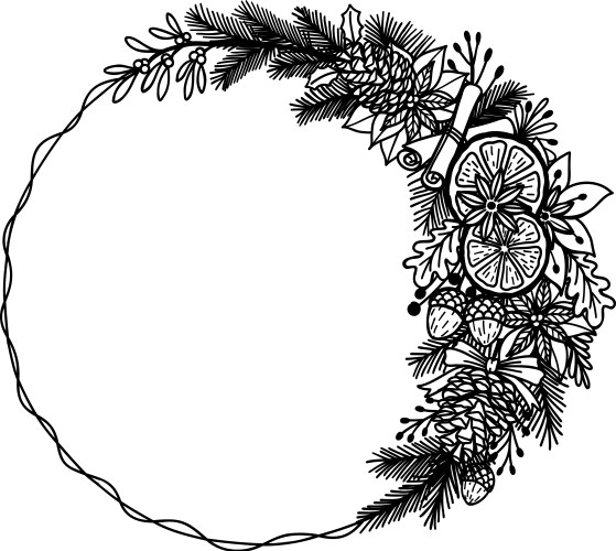 Hand drawn christmas wreath pine cone holly Vector Image