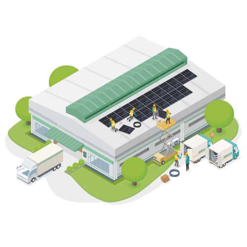 eco warehouse solar installer isometric vector