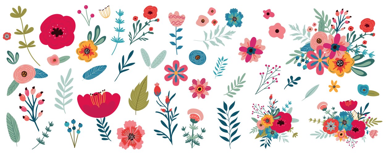 Flowers mega set in flat graphic design vector image