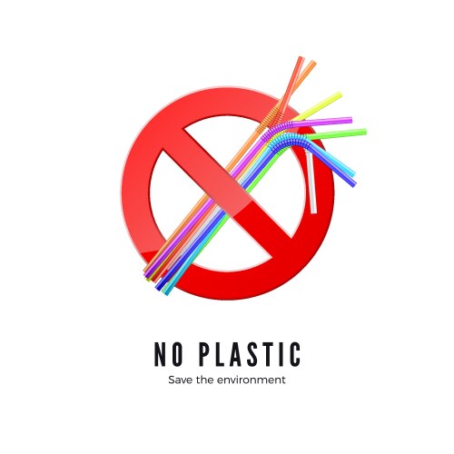 No plastic straws save environment banner protect vector image