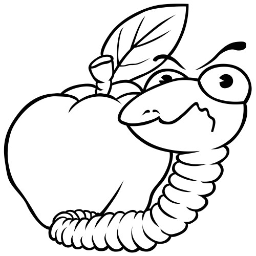 Apple with worm silhouette coloring book template Vector Image