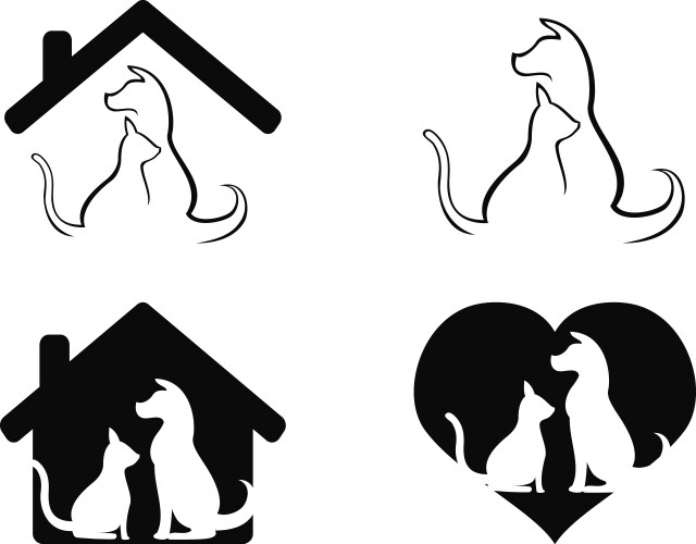 Pet Care Symbol - Dog & Cat Vector Image
