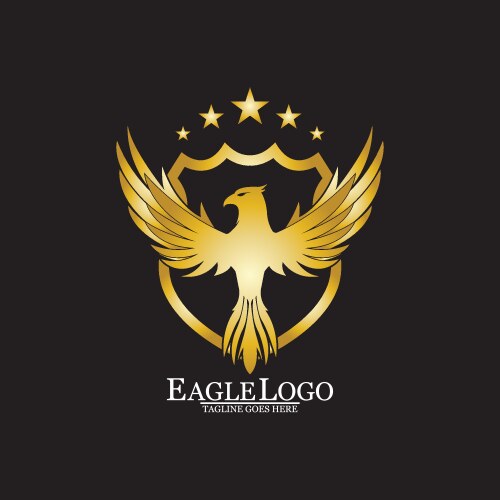 Golden flying eagle logo sign Royalty Free Vector Image