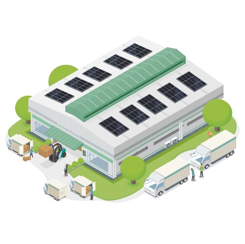 eco warehouse with solar cell vector