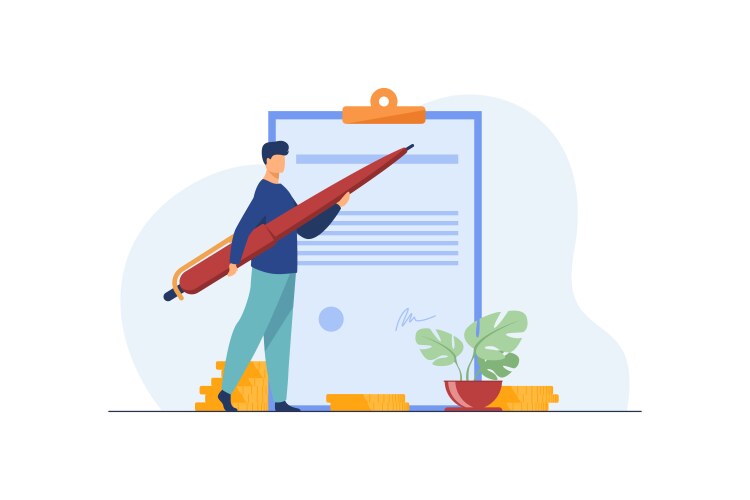 Hand signing contract with pen human character Vector Image