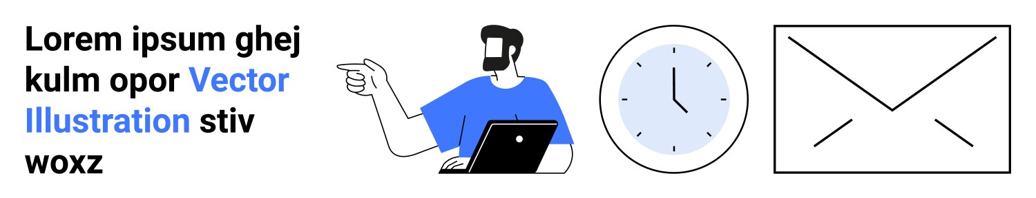 Man pointing while working on a laptop clock vector image