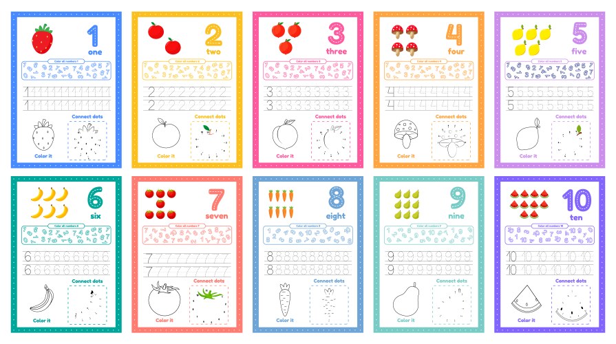 set of learning numbers flashcards for preschool vector