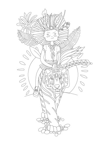 Wild Girl on Tiger - Coloring Page Vector Image