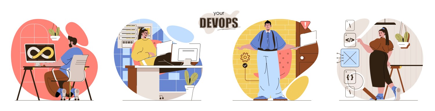 Your devops concept scenes set programmers vector image