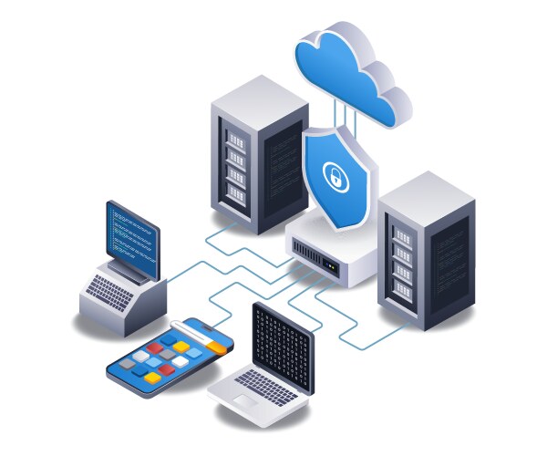 End point data security cloud server application vector image