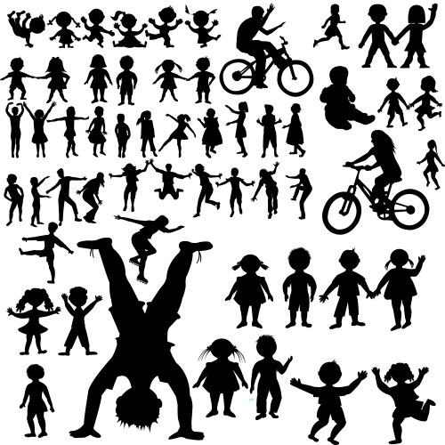 Silhouetted Children Playful Group Vector Image