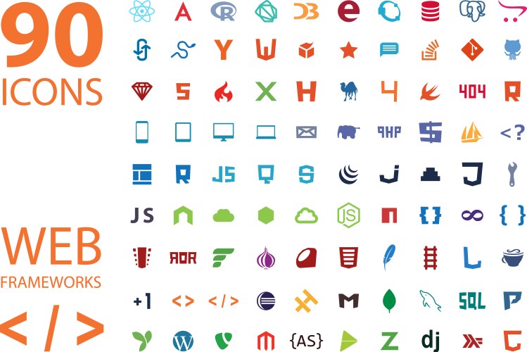 Web development framework icon set vector image