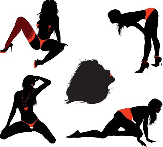 Elegant Girl Silhouettes Vector Image