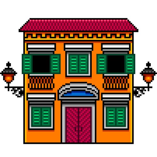 pixel art orange italian house with street lights vector image