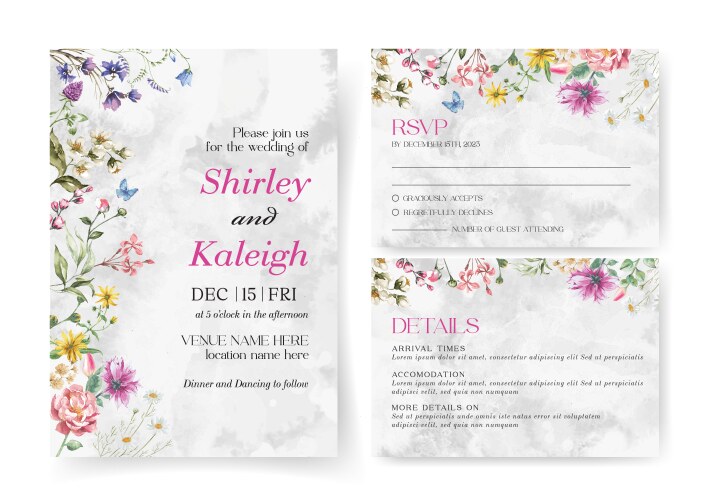 Wildflower Wedding Invitation Suite Vector Image