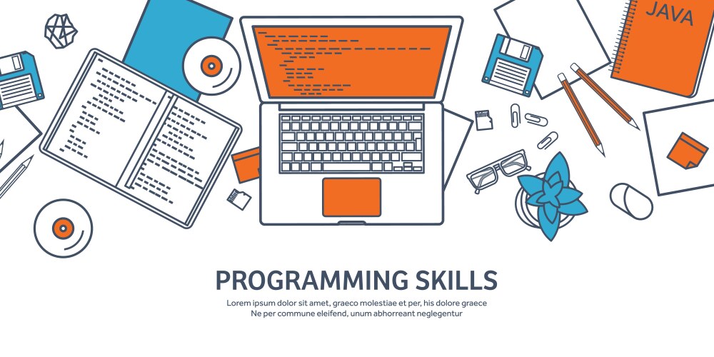 Lined programmingcoding outline flat computing vector image
