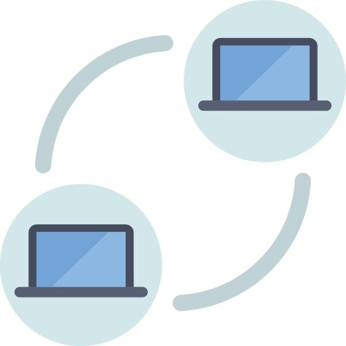 Two laptops exchanging data in circular network vector image