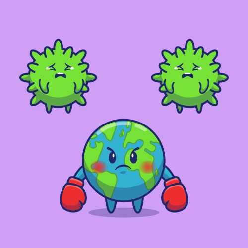 world fighting virus cartoon vector image