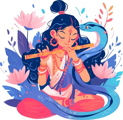 Yoga woman is sitting on the ground with a snake Vector Image